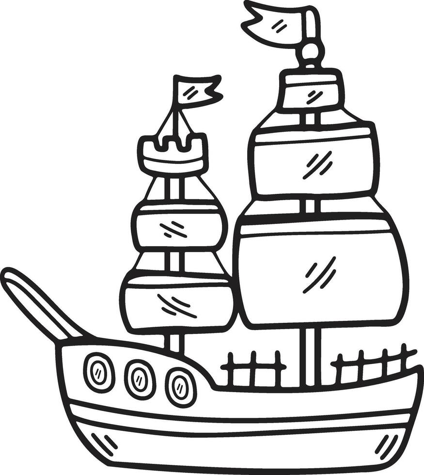 Hand Drawn Sailboat or fishing boat in flat style vector