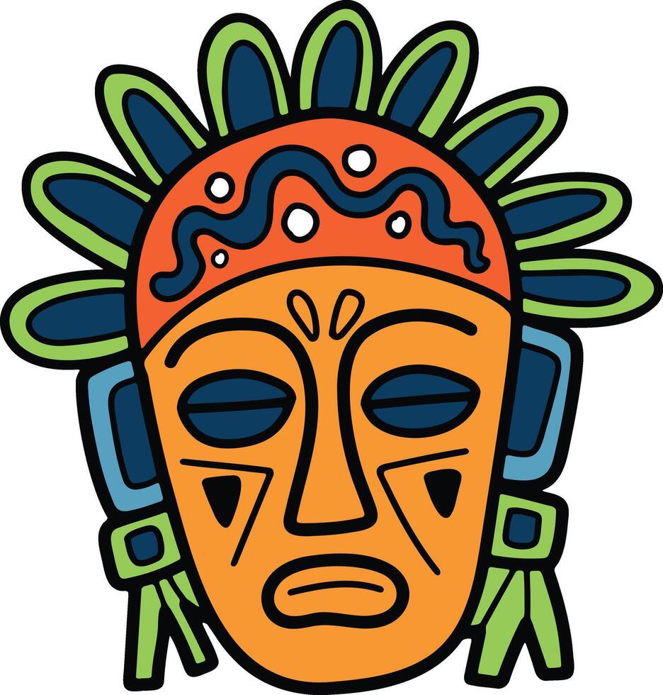 mano dibujado tribal máscara en plano estilo vector