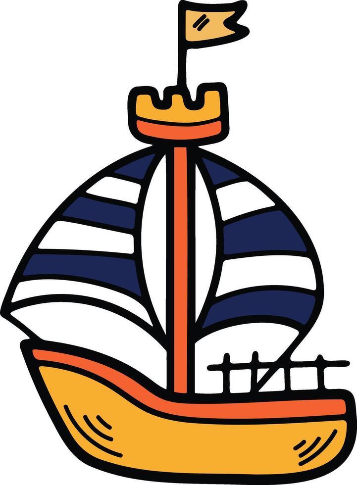 Hand Drawn Sailboat or fishing boat in flat style vector