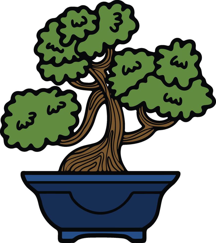 Hand Drawn Japanese and Chinese style bonsai trees in flat style vector