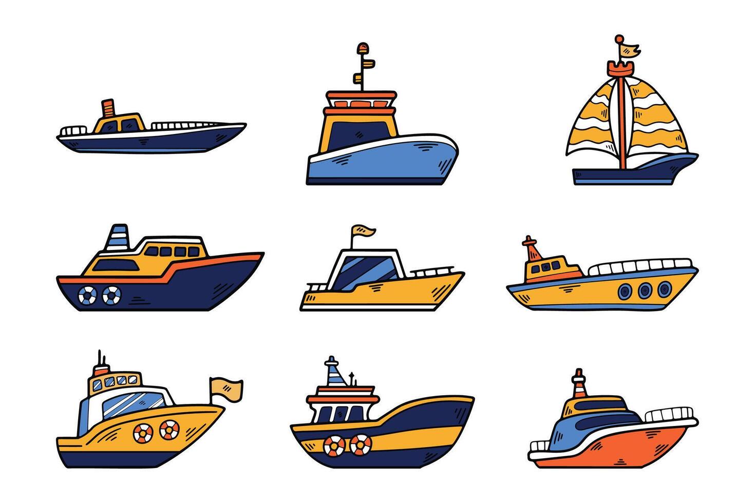 Hand Drawn Yacht or private boat in flat style vector