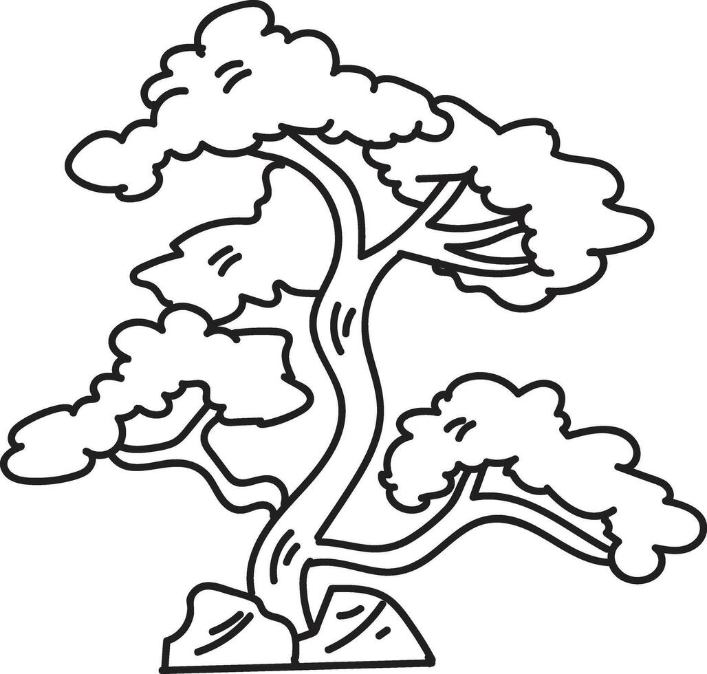 Hand Drawn Japanese and Chinese style bonsai trees in flat style vector