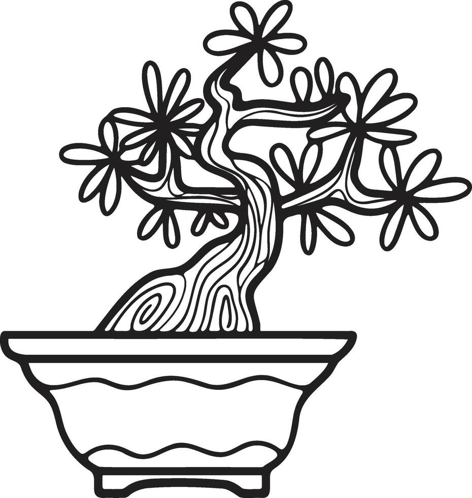mano dibujado japonés y chino estilo bonsai arboles en plano estilo vector