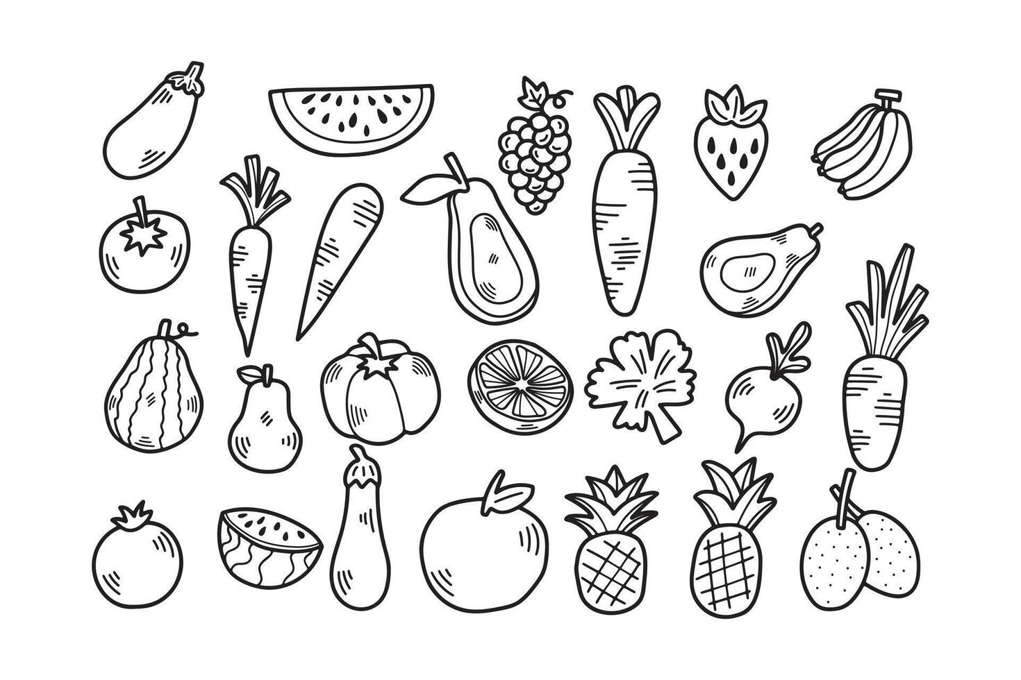 Hand Drawn Vegetable and fruit set in flat style vector