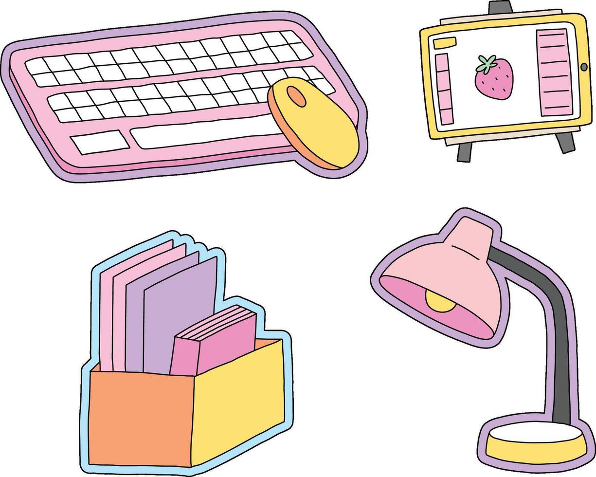 Pop Vibrant Desk Essential Icon set Illustration Vector