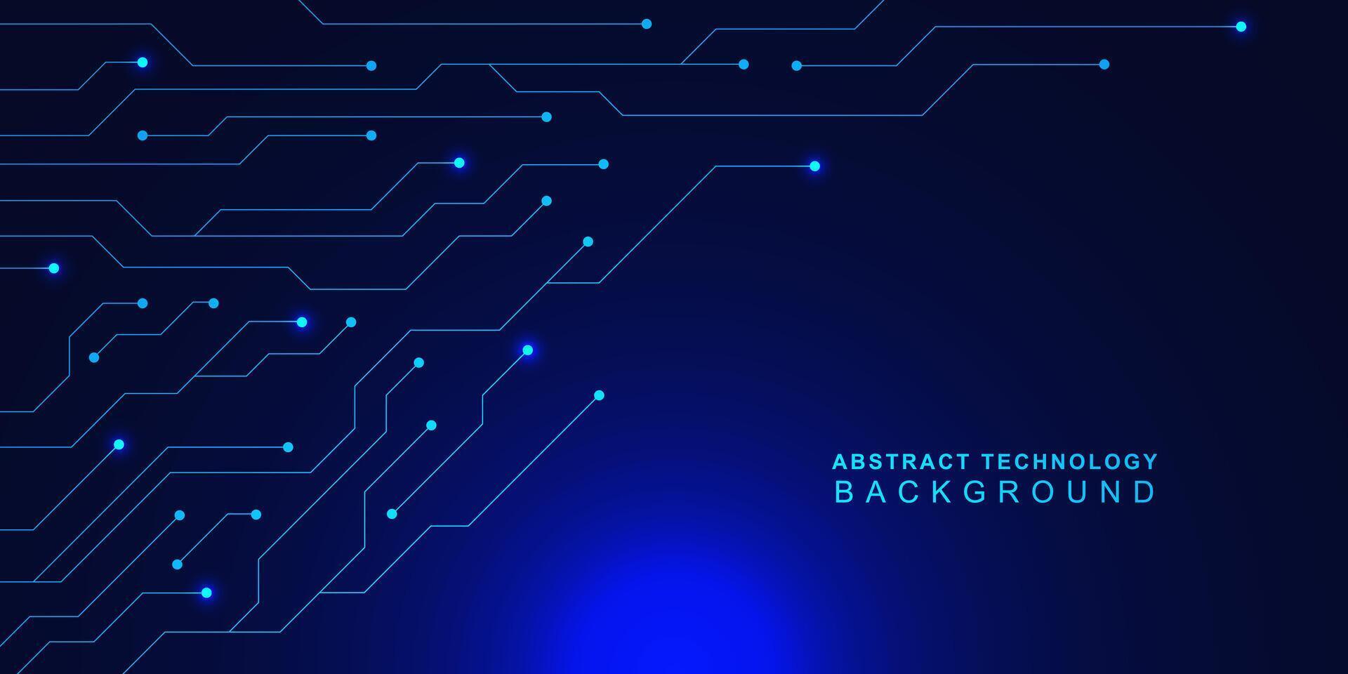 Abstract futuristic circuit board technology. Scifi PCB trace data transfer, digital network connection and communication concept on blue background. Vector illustration.