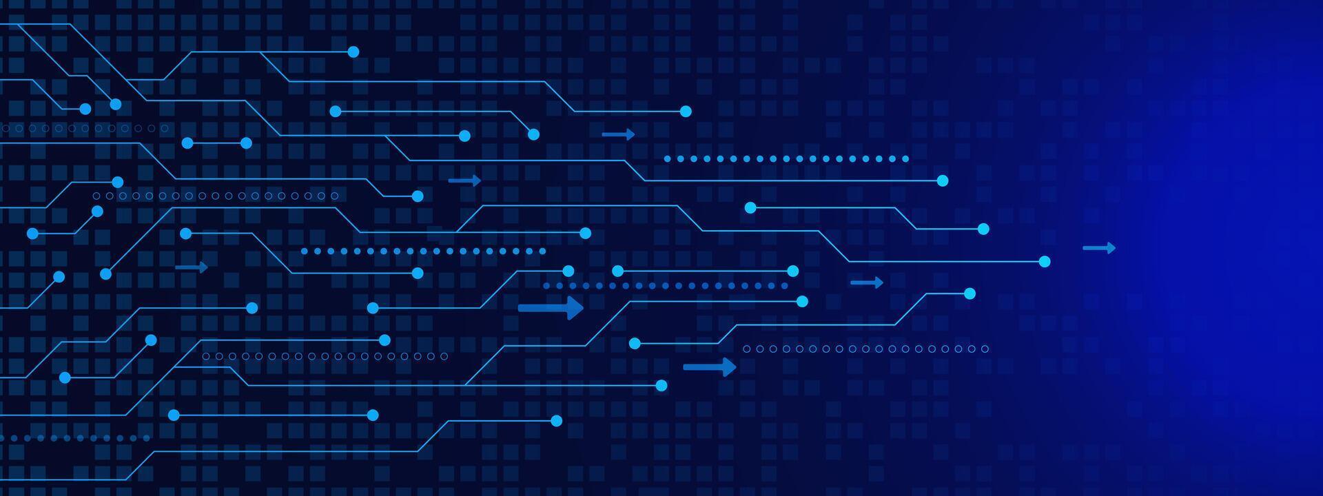 Electronic circuit board on dark blue for high digital technology, digital connect, communication science and technology concept background. Vector illustration.
