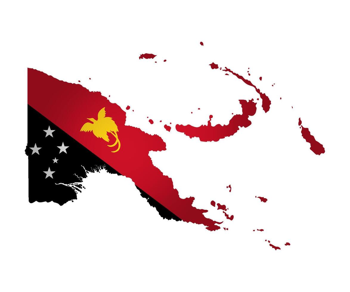 vector aislado ilustración con nacional bandera con forma de Papuasia nuevo Guinea mapa simplificado. volumen sombra en el mapa. blanco antecedentes