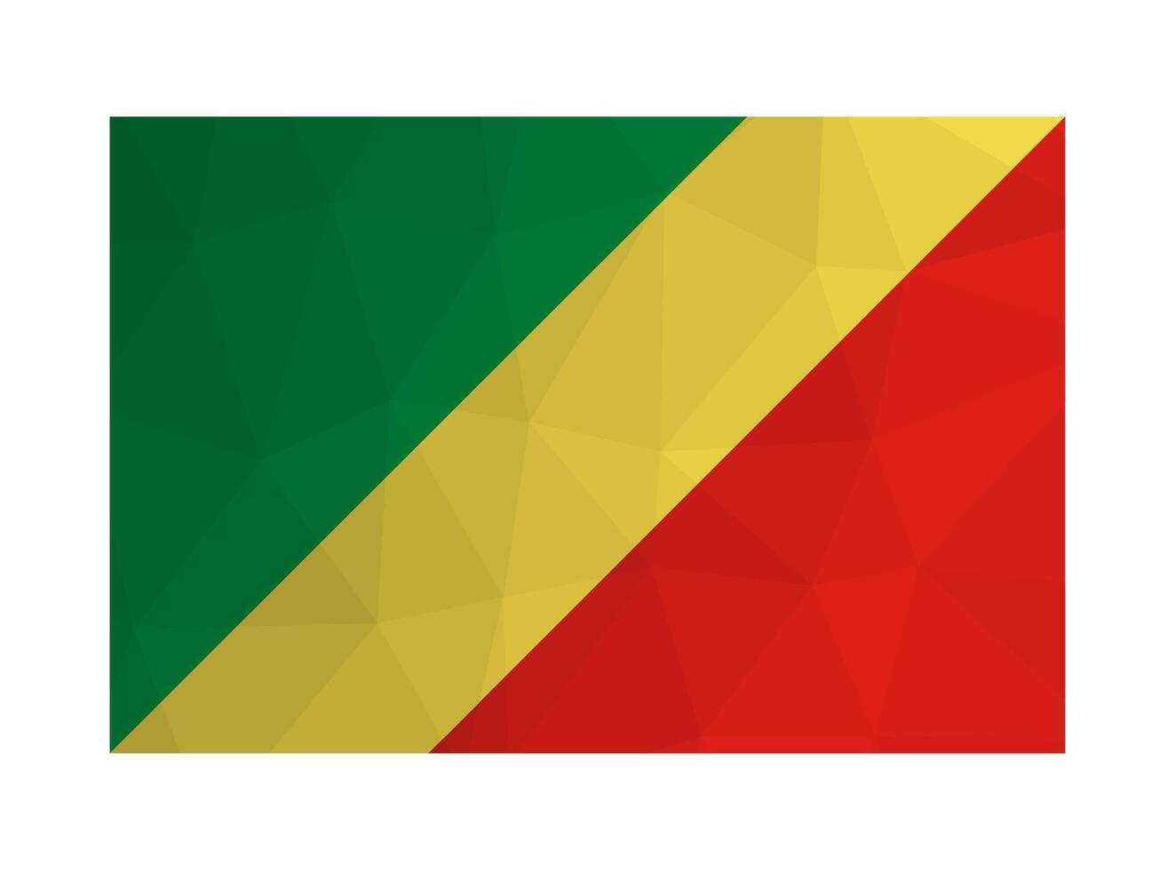 Vector isolated illustration. Official symbol of Republic of the Congo. National flag with green, yellow, red colors. Creative design in low poly style with triangular shapes. Gradient effect.