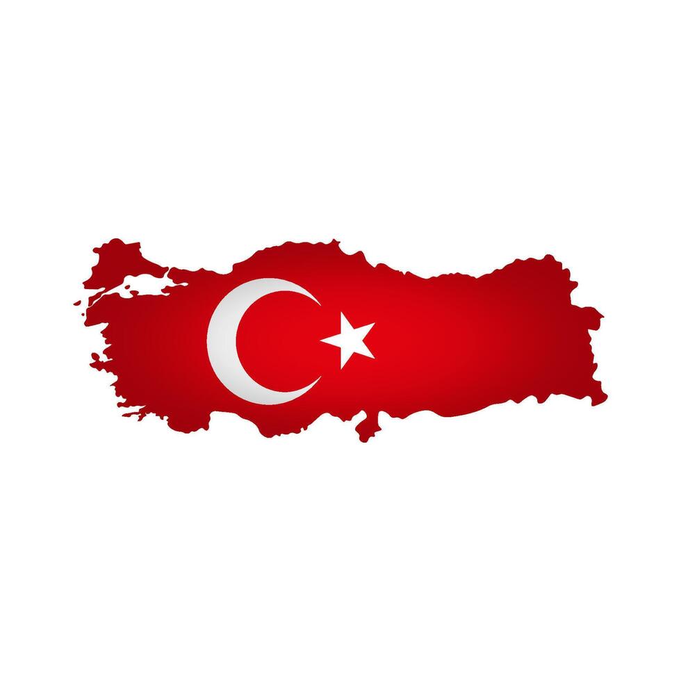 Vector isolated illustration with Turkish national flag with shape of Turkey map simplified. Volume shadow on the map. White background