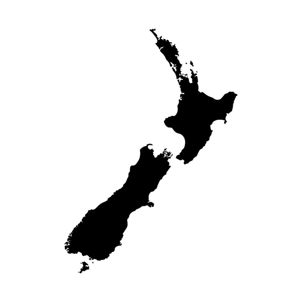 Vector isolated simplified illustration icon with black silhouette of New Zealand map. White background