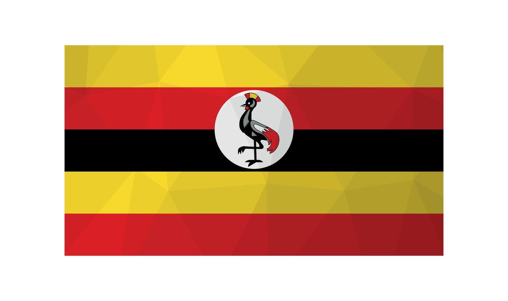 vector ilustración. oficial símbolo de Uganda. nacional bandera con pájaro y amarillo, rojo, negro rayas. creativo diseño en bajo escuela politécnica estilo con triangular formas