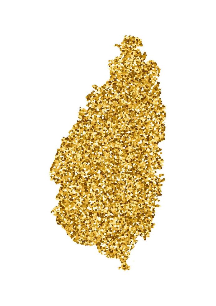 Vector isolated illustration with simplified Saint Lucia map. Decorated by shiny gold glitter texture. Christmas and New Year holidays decoration for greeting card.