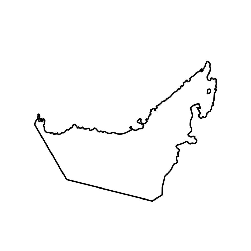 Vector isolated simplified illustration icon with black line silhouette of United Arab Emirates, UAE map. White background
