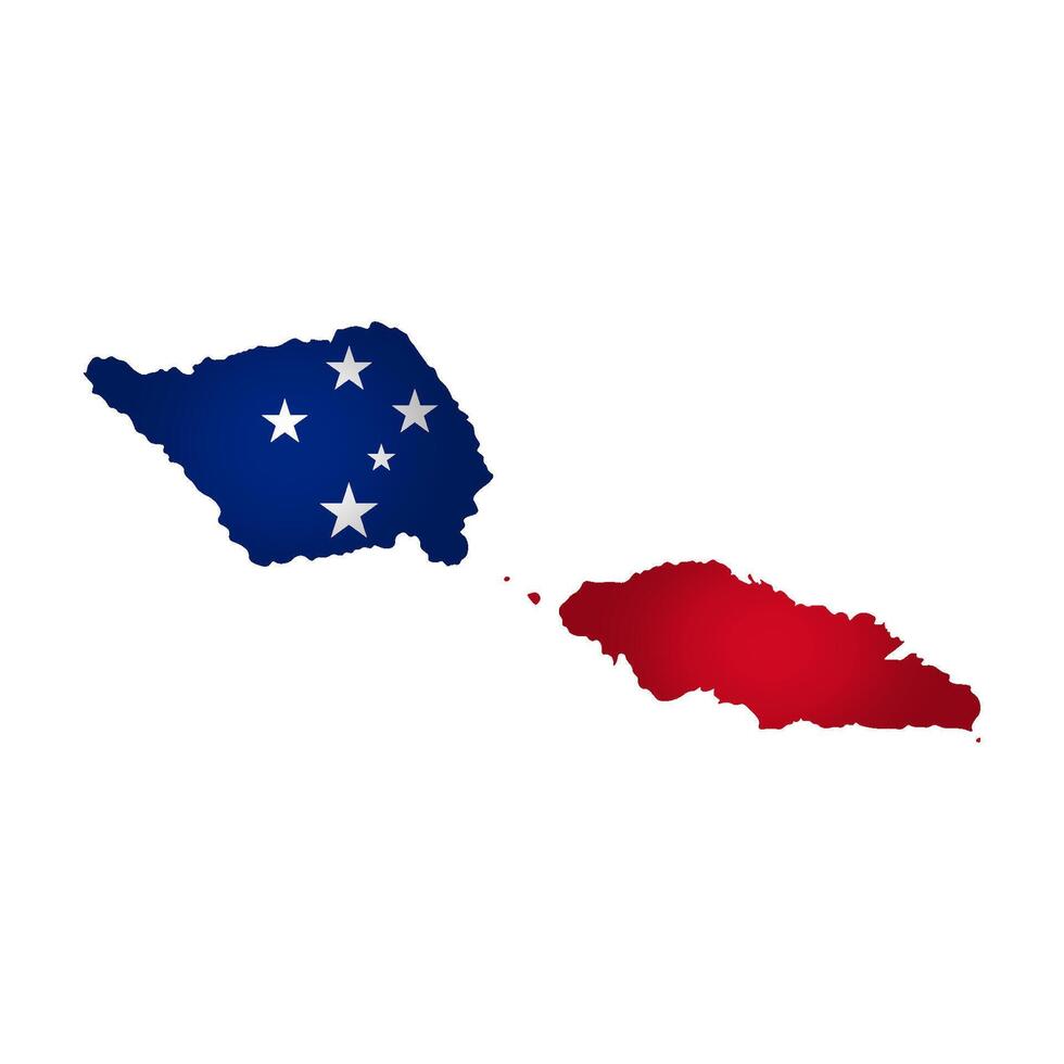 Vector isolated illustration with national flag with shape of Samoa map simplified. Volume shadow on the map. White background