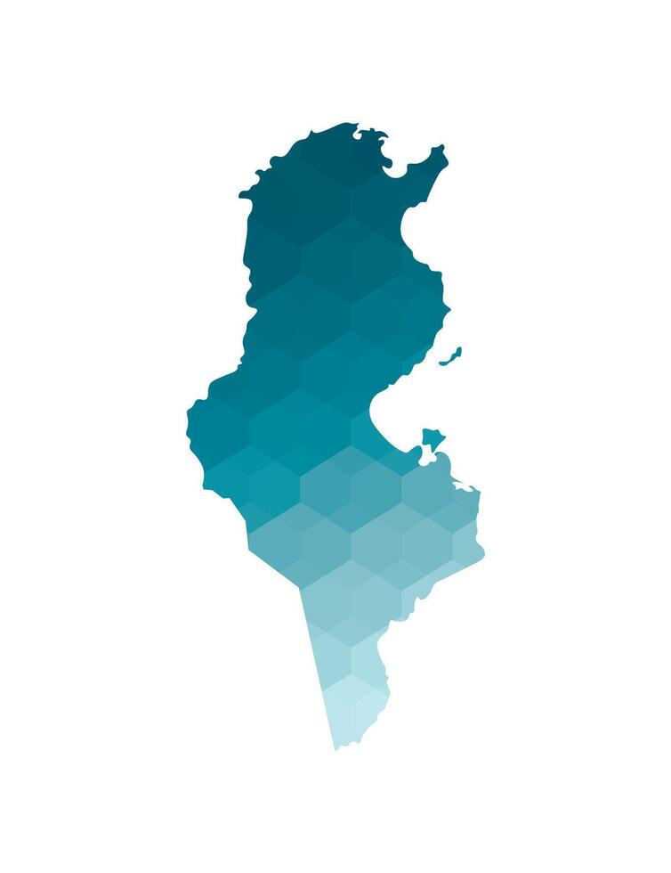 Vector isolated illustration icon with simplified blue silhouette of Tunisia map. Polygonal geometric style. White background.