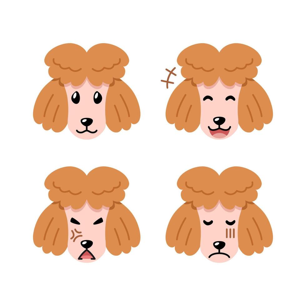 conjunto de personaje linda caniche perro caras demostración diferente emociones vector