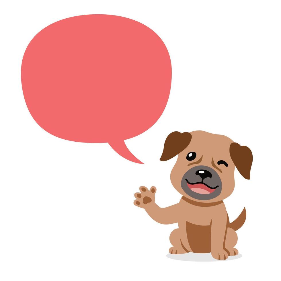 Vector cartoon character brown dog with speech bubble