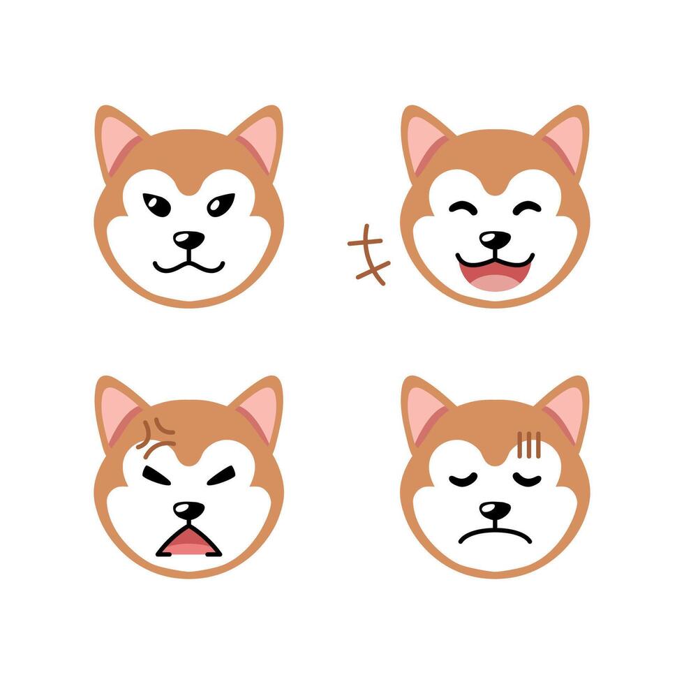 conjunto de linda personaje akita inu perro caras demostración diferente emociones vector