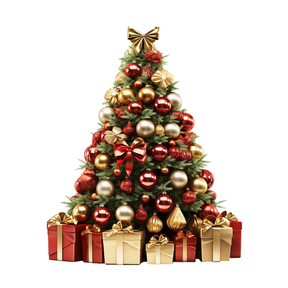 AI generated Christmas tree with gift png isolated on transparent background