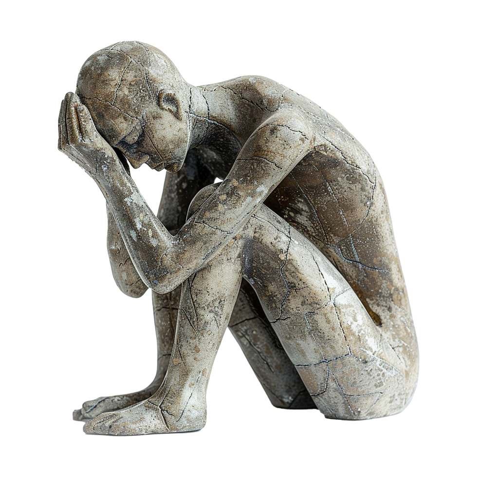 AI generated Human Sculpture in concept of depression isolated on transparent background png