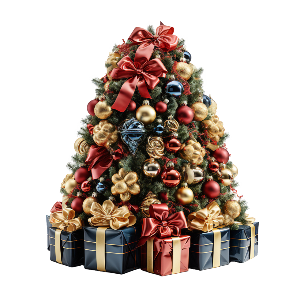 AI generated Christmas tree with gift png isolated on transparent background