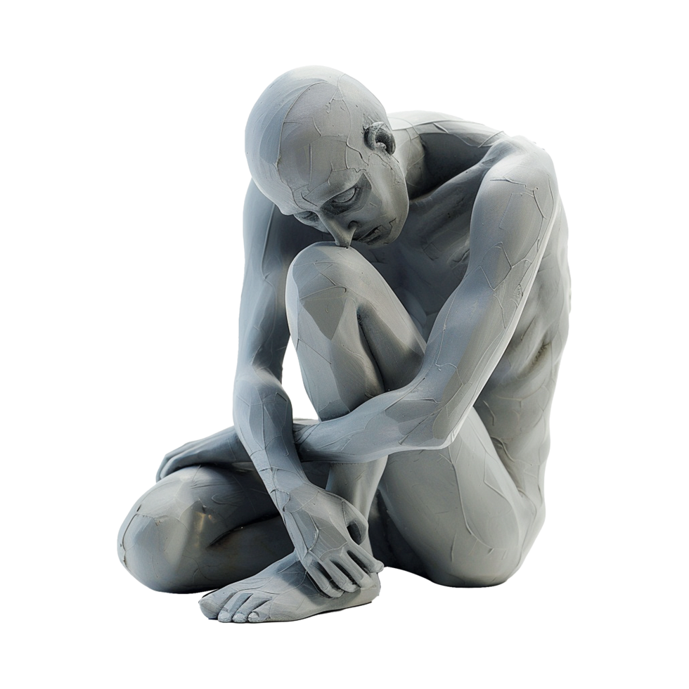 AI generated Human Sculpture in concept of depression isolated on transparent background png