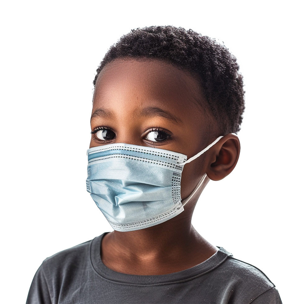 AI generated Small black boy wear face mask png isolated on transparent background