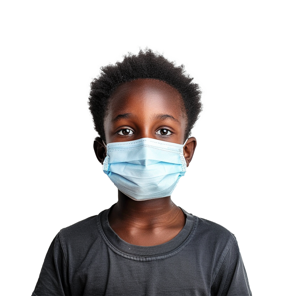 AI generated Small black boy wear face mask png isolated on transparent background