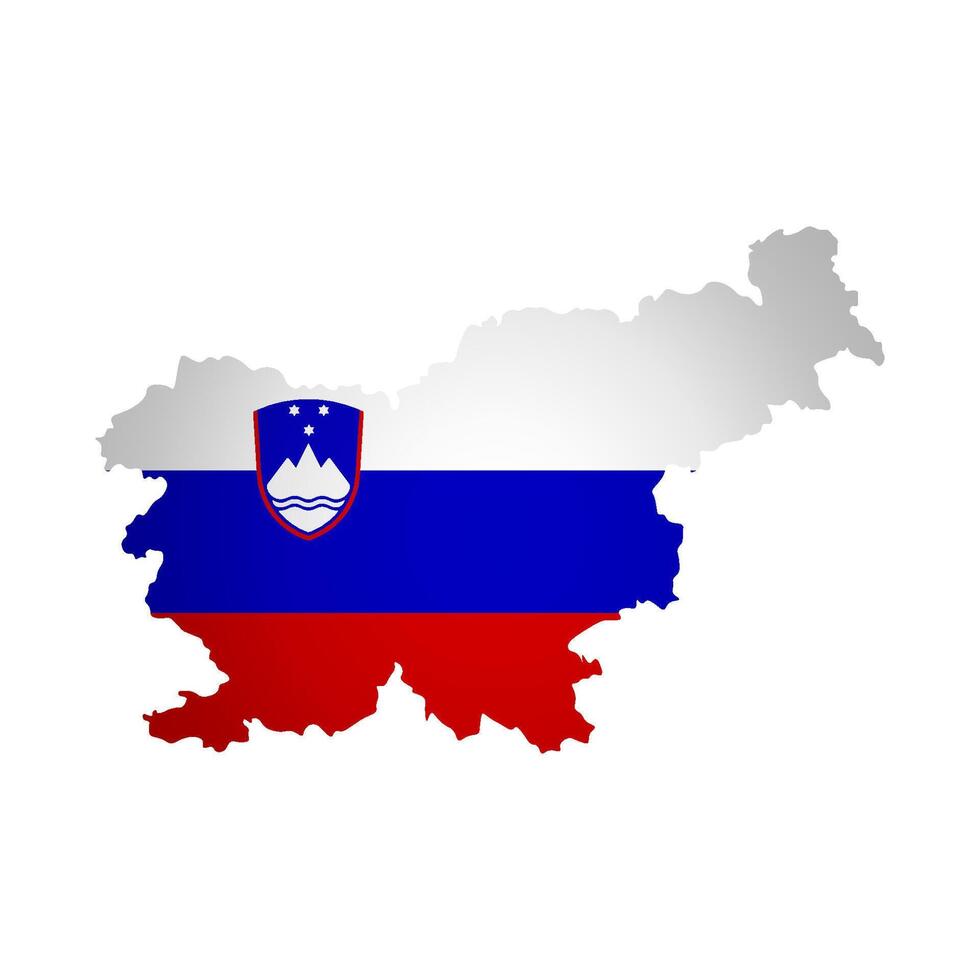 Vector isolated illustration with Slovene national flag with shape of Slovenia map simplified. Volume shadow on the map. White background