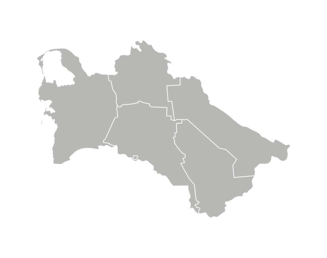 Vector isolated illustration of simplified administrative map of Turkmenistan. Borders of the districts, regions. Grey silhouettes. White outline