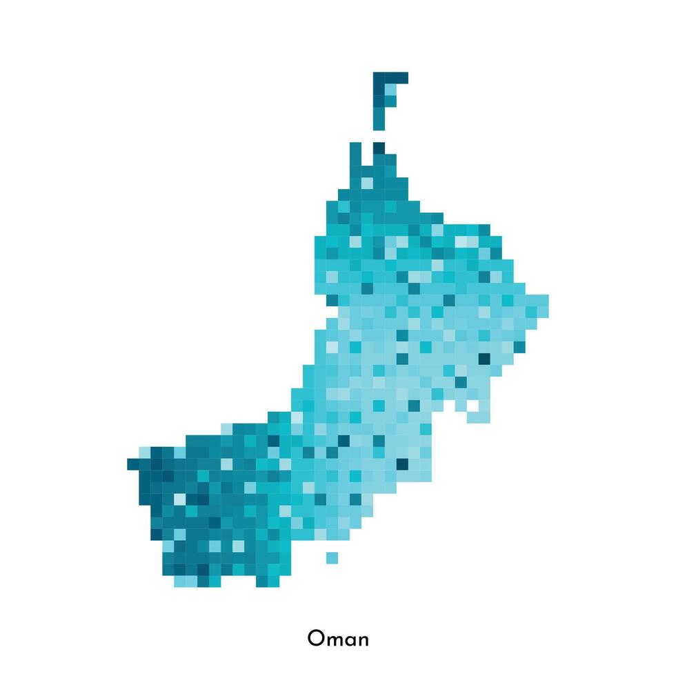 vector aislado geométrico ilustración con sencillo glacial azul forma de Omán mapa. píxel Arte estilo para nft modelo. punteado logo con degradado textura para diseño en blanco antecedentes