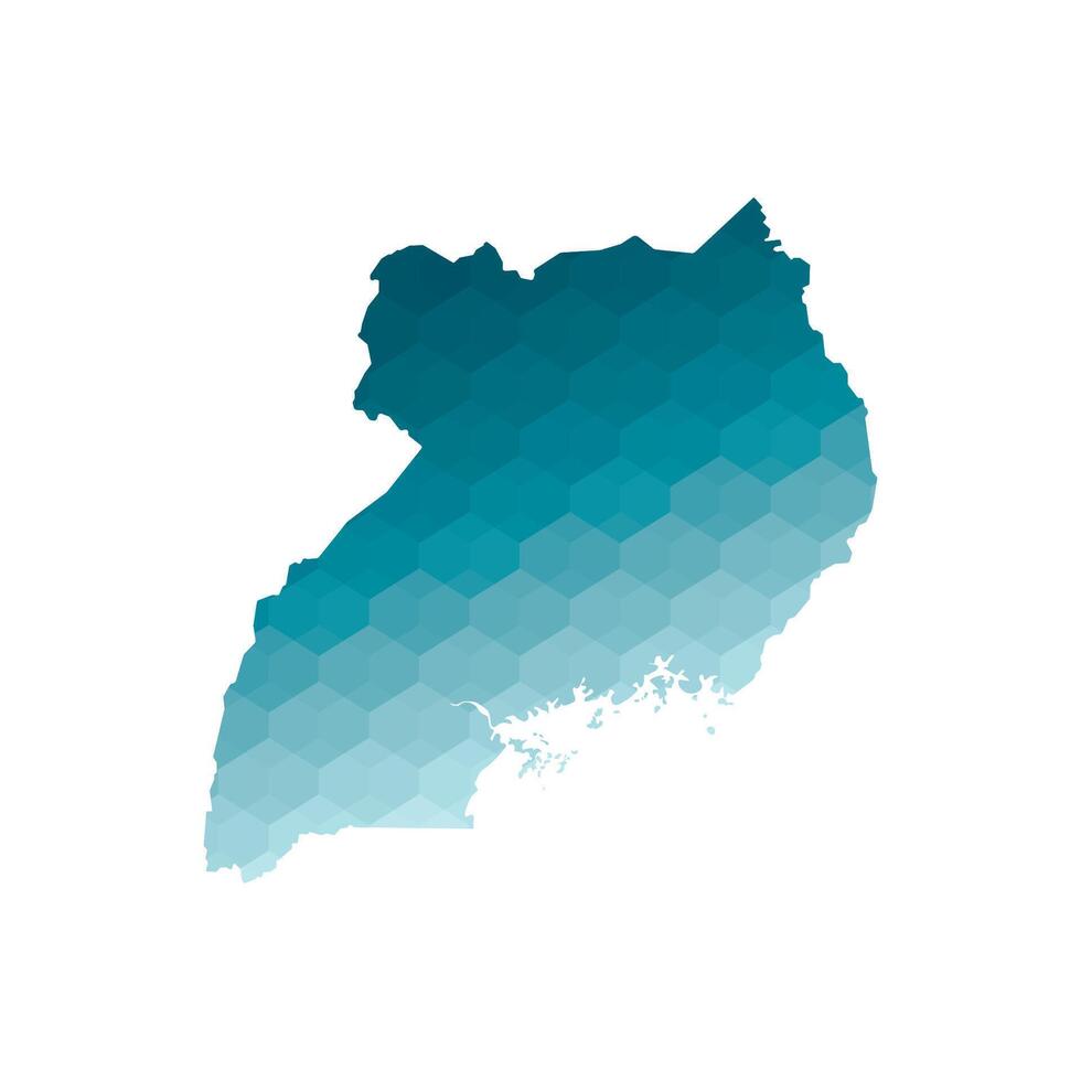 Vector isolated illustration icon with simplified blue silhouette of Uganda map. Polygonal geometric style. White background.