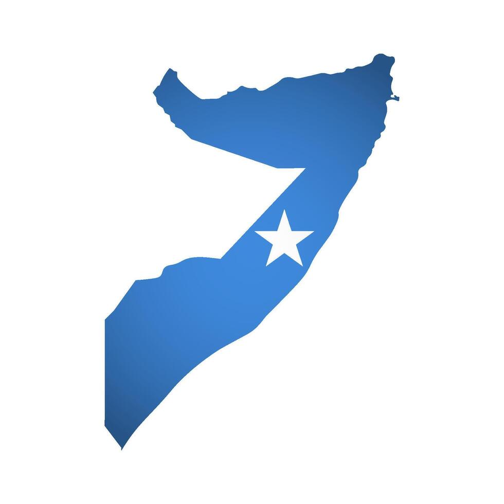 Vector isolated illustration with national flag with shape of Somalia map simplified. Volume shadow on the map. White background