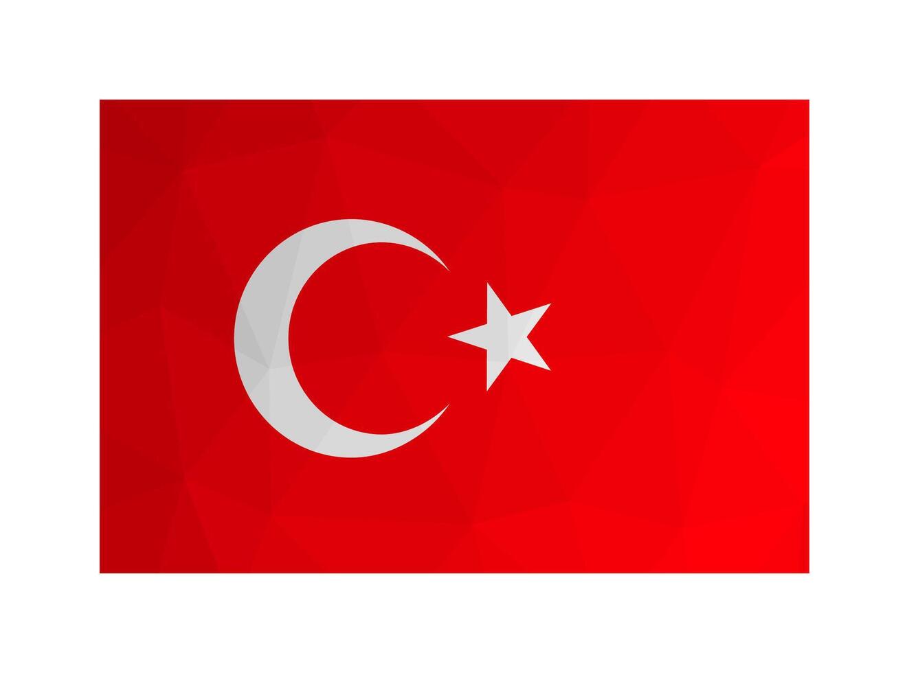 Vector isolated illustration. National Turkish flag with white star and crescent. Official symbol of Turkey. Creative design in low poly style with triangular shapes. Gradient effect.