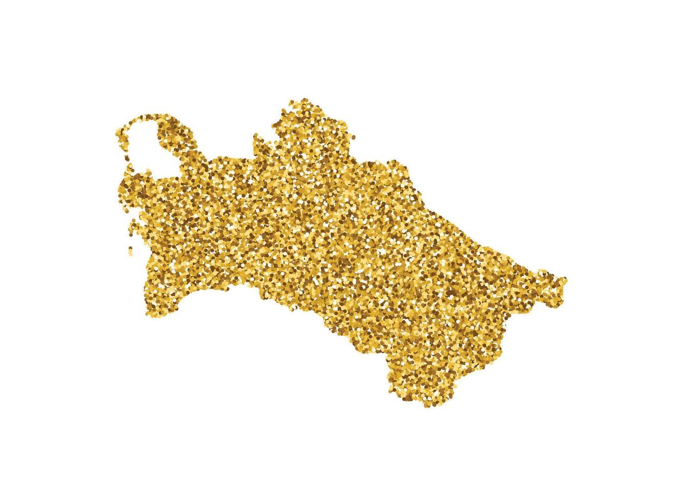 vector aislado ilustración con simplificado Turkmenistán mapa. decorado por brillante oro Brillantina textura. nuevo año y Navidad Días festivos decoración para saludo tarjeta.
