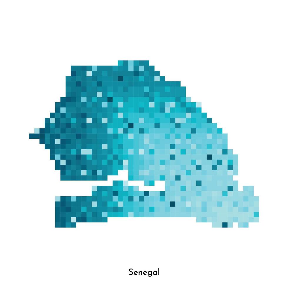 Vector isolated geometric illustration with simple icy blue shape of Senegal map. Pixel art style for NFT template. Dotted logo with gradient texture for design on white background