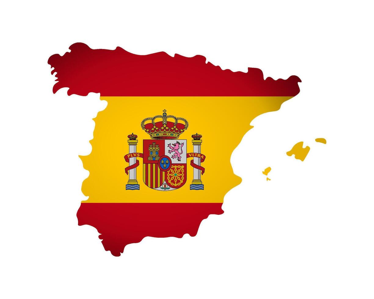 Vector isolated illustration with spanish national flag with shape of Spain map simplified. Volume shadow on the map. White background