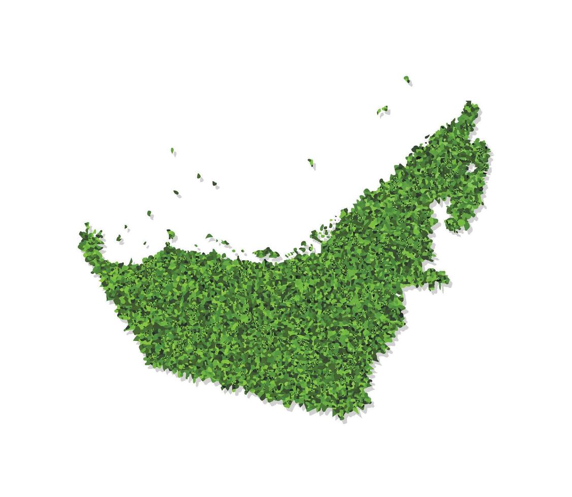 Vector isolated simplified illustration icon with green grassy silhouette of United Arab Emirates, UAE map. White background