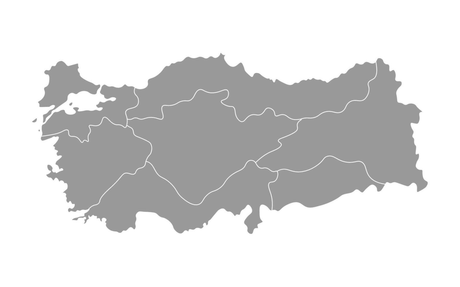Vector isolated simplified map of Turkey regions. Borders of administrative divisions. Grey silhouettes, White background