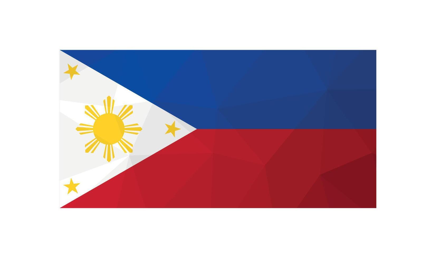 Vector illustration. Official symbol of Philippines. National flag in red, blue, white colors with yellow sun. Creative design in low poly style with triangular shapes. Gradient effect