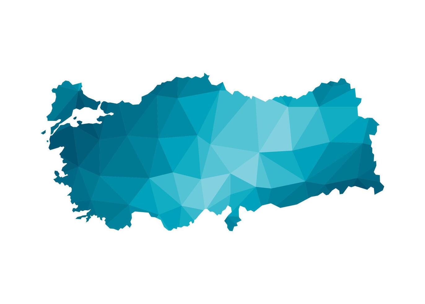 Vector isolated illustration icon with simplified blue silhouette of Turkey map. Polygonal geometric style, triangular shapes. White background.