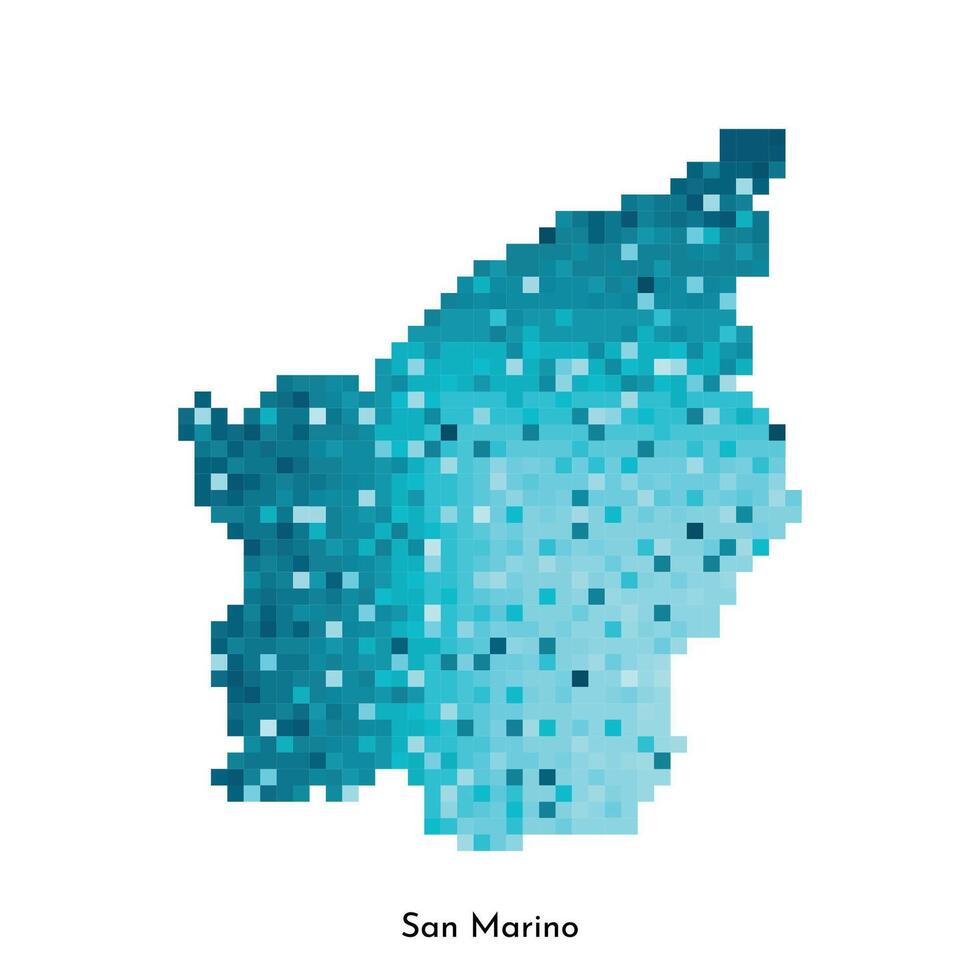 Vector isolated geometric illustration with simple icy blue shape of San Marino map. Pixel art style for NFT template. Dotted logo with gradient texture for design on white background