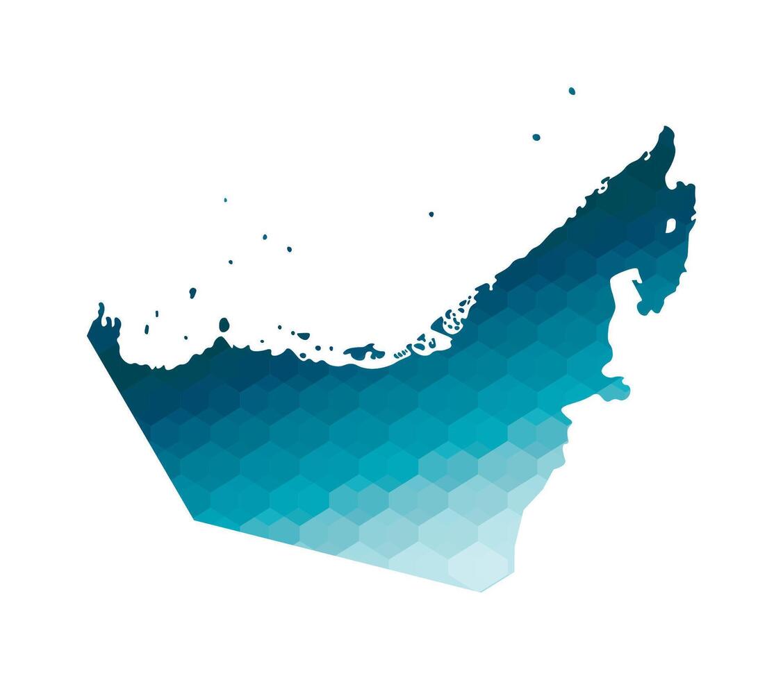Vector isolated illustration icon with simplified blue silhouette of United Arab Emirates, UAE map. Polygonal geometric style. White background