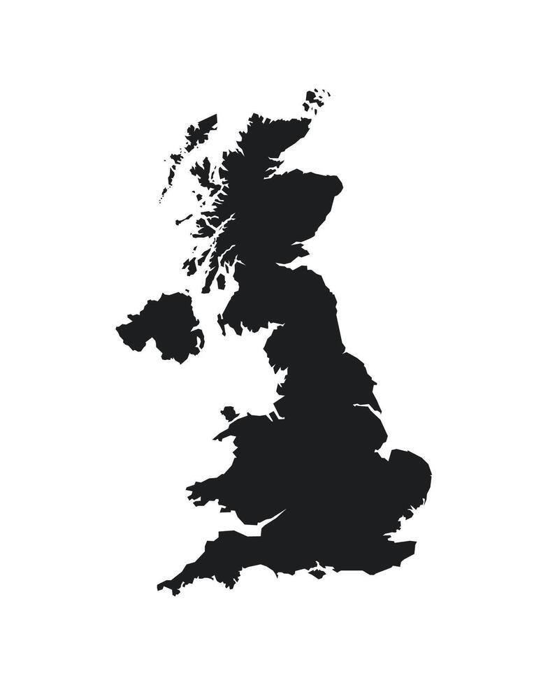 Vector isolated simplified illustration icon with black silhouette of United Kingdom of Great Britain and Northern Ireland, UK map. White background