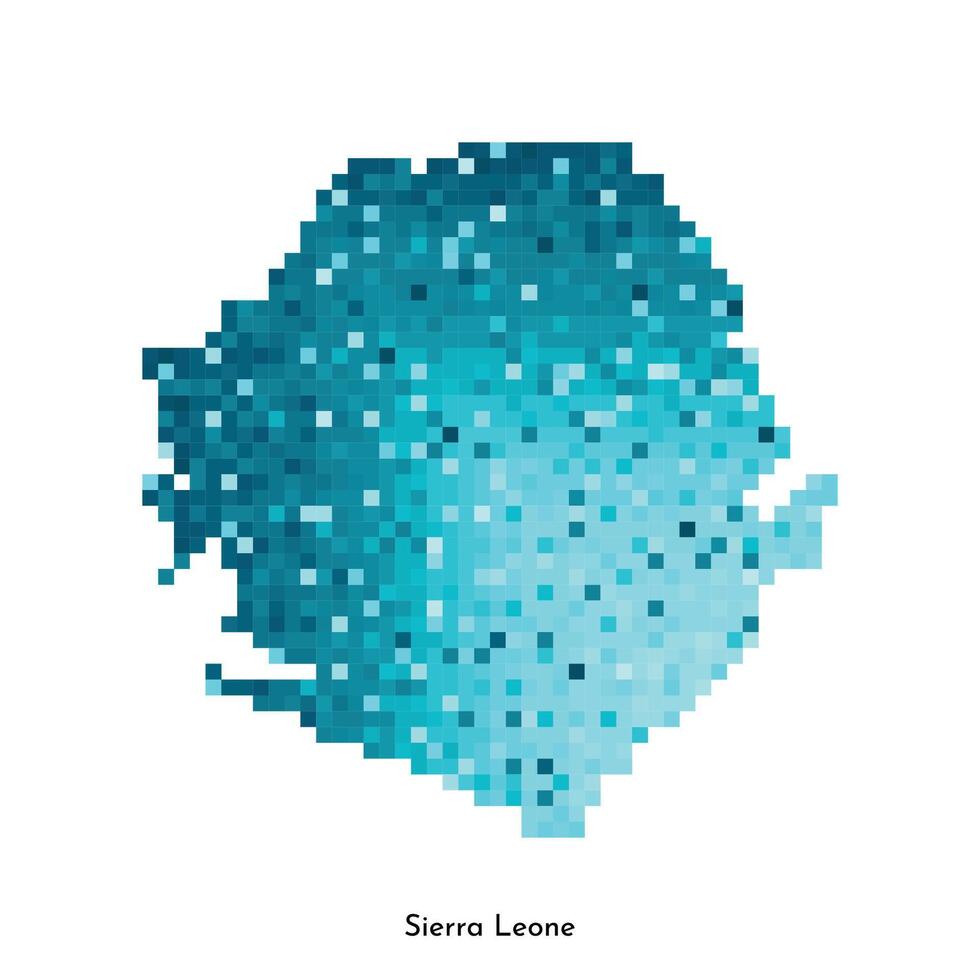 Vector isolated geometric illustration with simple icy blue shape of Sierra Leone map. Pixel art style for NFT template. Dotted logo with gradient texture for design on white background