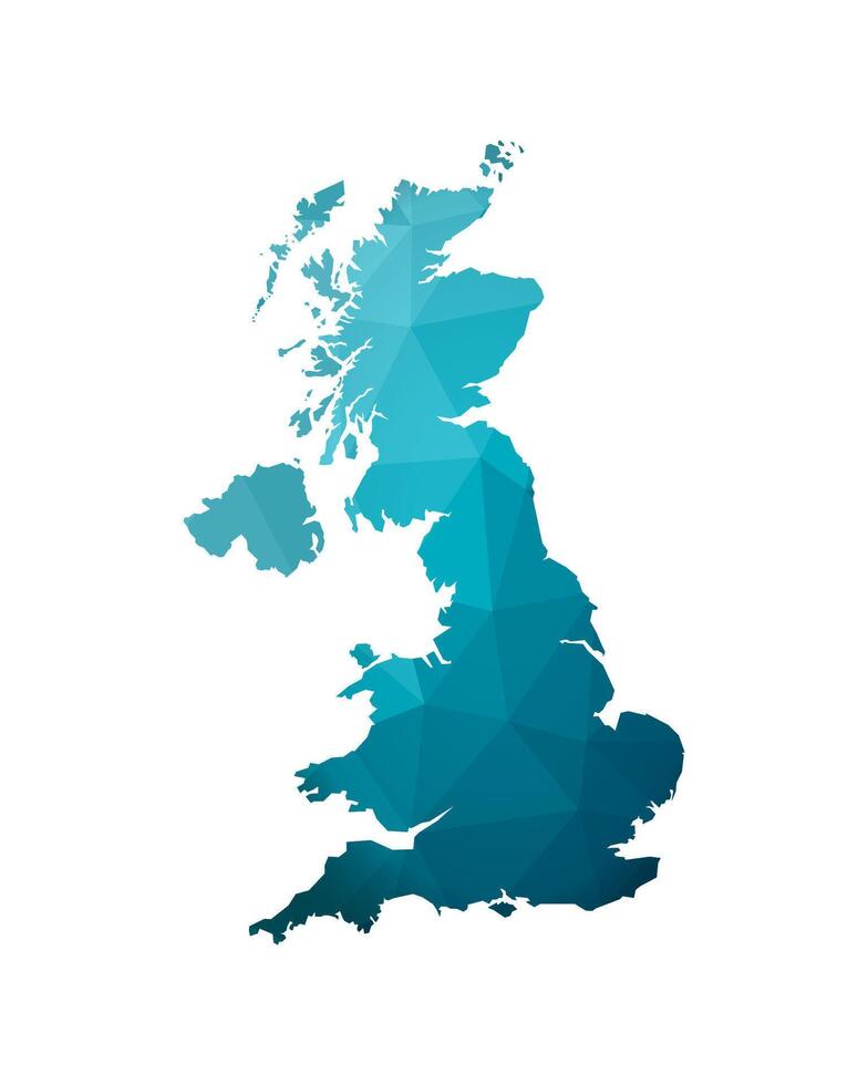 Vector isolated illustration with gradient blue simplified map shape of United Kingdom of Great Britain and Northern Ireland, UK. Polygonal geometric style. White background.
