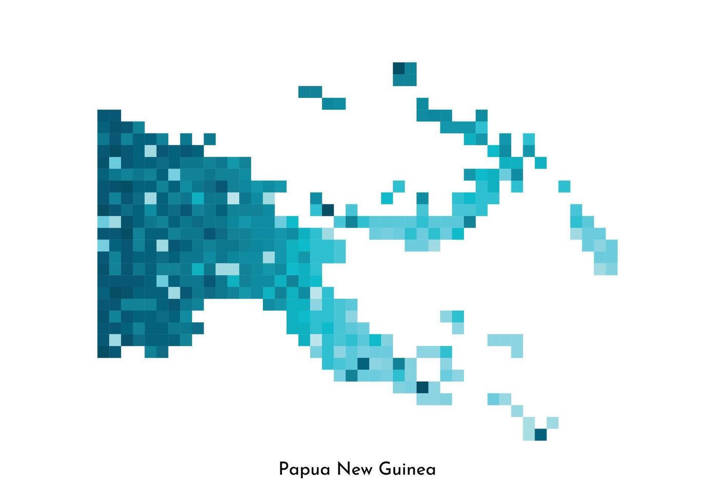 Vector isolated geometric illustration with simple icy blue shape of Papua New Guinea map. Pixel art style for NFT template. Dotted logo with gradient texture for design on white background