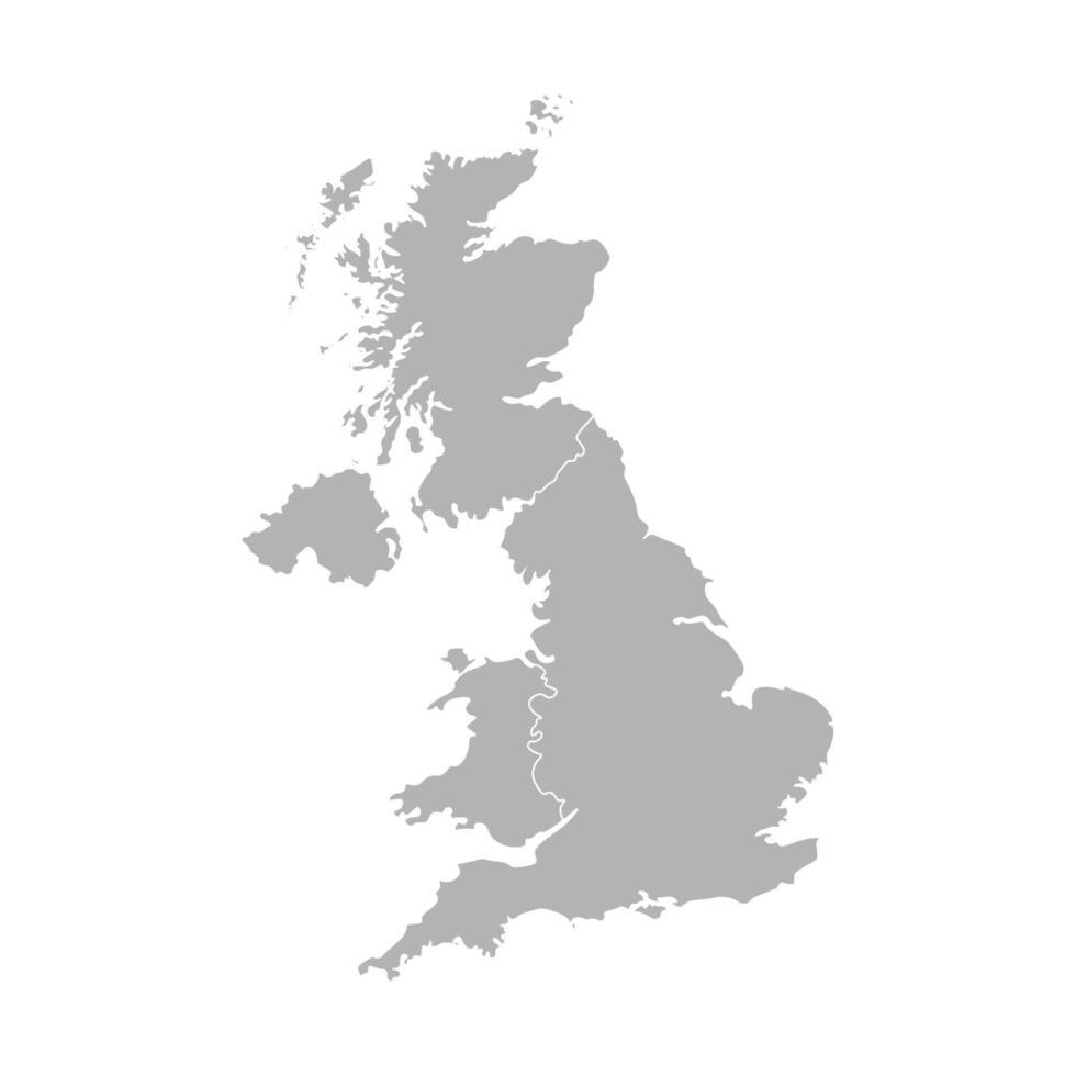 Vector isolated simplified map. Grey silhouette of United Kingdom of Great Britain and Northern Ireland provinces. Border of administrative division Scotland, Wales, England, Northern Ireland