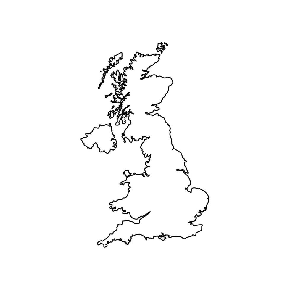 Vector isolated simplified illustration icon with black line silhouette of United Kingdom of Great Britain and Northern Ireland, UK map. White background